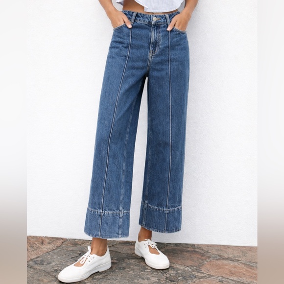 Zara Denim - Zara Wide Leg Cropped Blue Denim Jeans